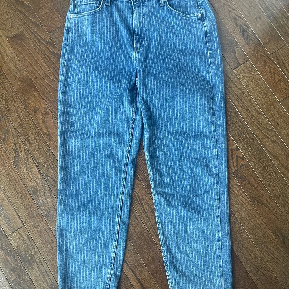 Guess Women's Blue Pinstripe Straight-Leg Jeans